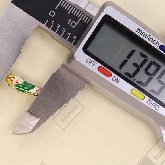 14K Solid Gold Saint Jude Stud Earrings • Green Robe • Water-Resistant Enamel. - Picture 6 of 7